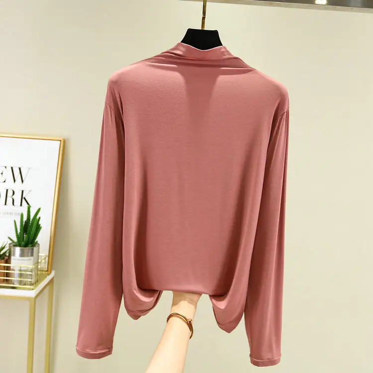 Women's New Modal Collar T-Shirt Brown Large - Image 10