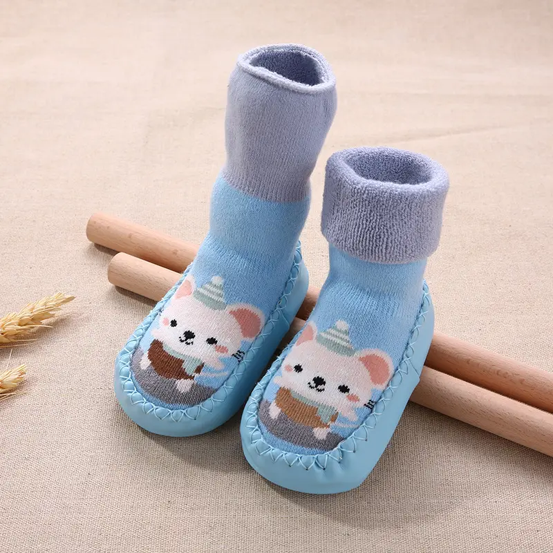 Baby Cotton Socks Blue Cat Design Long Tube Anti-Slip