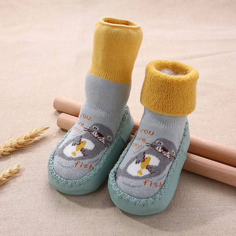 Baby Cotton Socks Blue Cat Design Long Tube Anti-Slip
