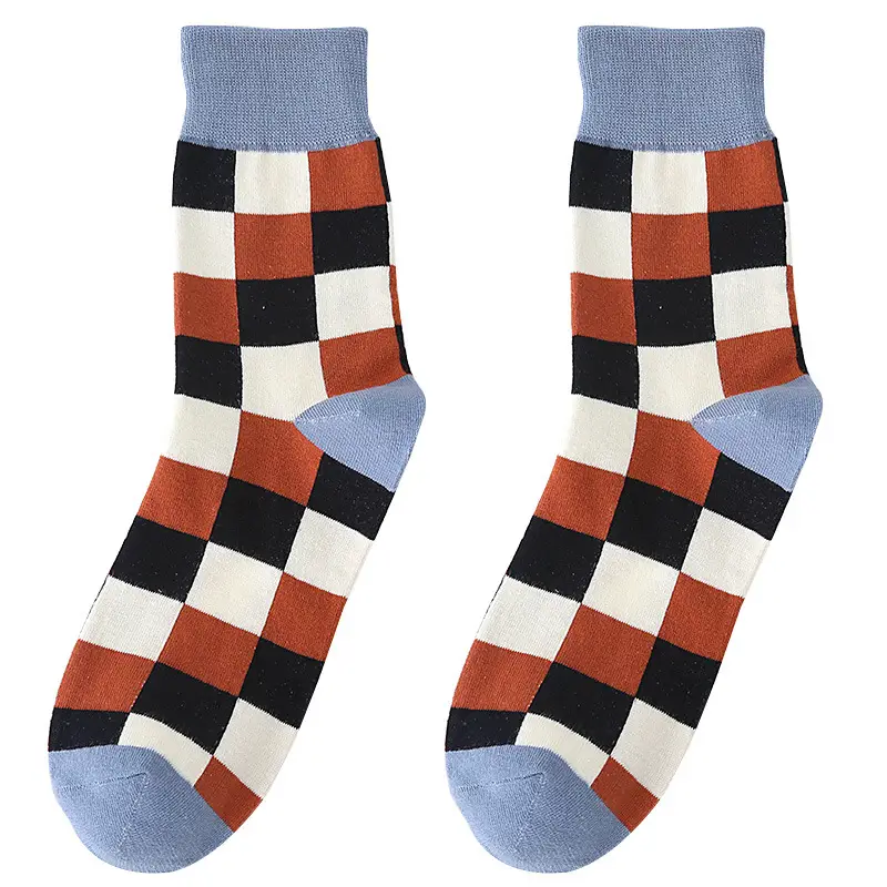 Plaid Socks Men's Mid-length Socks Colorful Autumn and Winter Cotton Ins Trendy Korean-style College-style Japanese-style Stockings