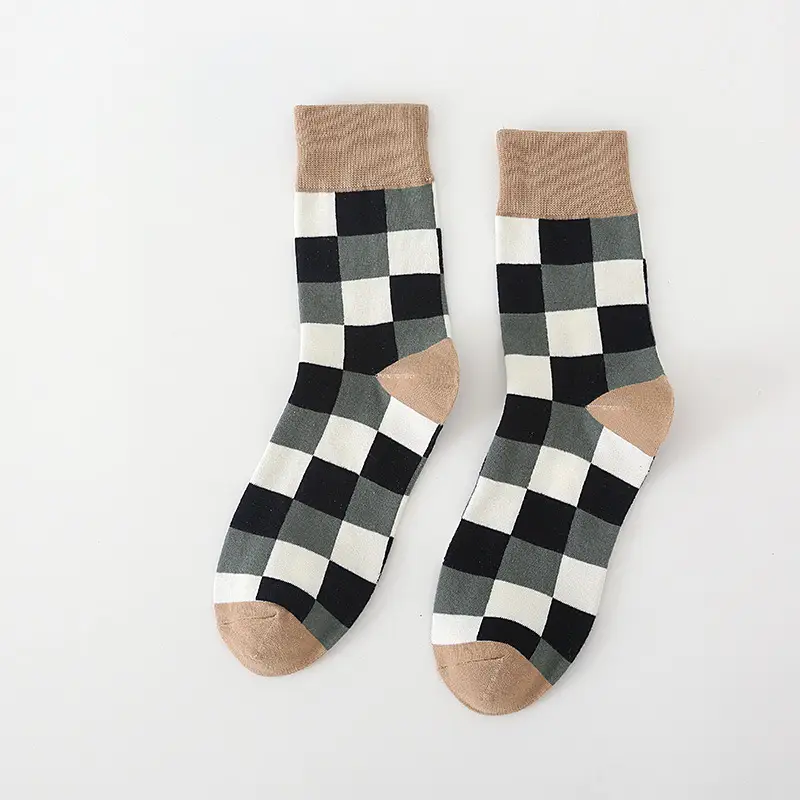 Plaid Socks Men's Mid-length Socks Colorful Autumn and Winter Cotton Ins Trendy Korean-style College-style Japanese-style Stockings