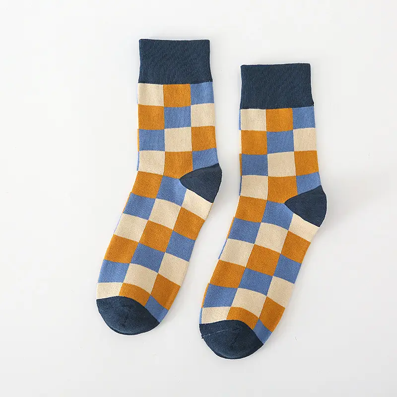 Plaid Socks Men's Mid-length Socks Colorful Autumn and Winter Cotton Ins Trendy Korean-style College-style Japanese-style Stockings