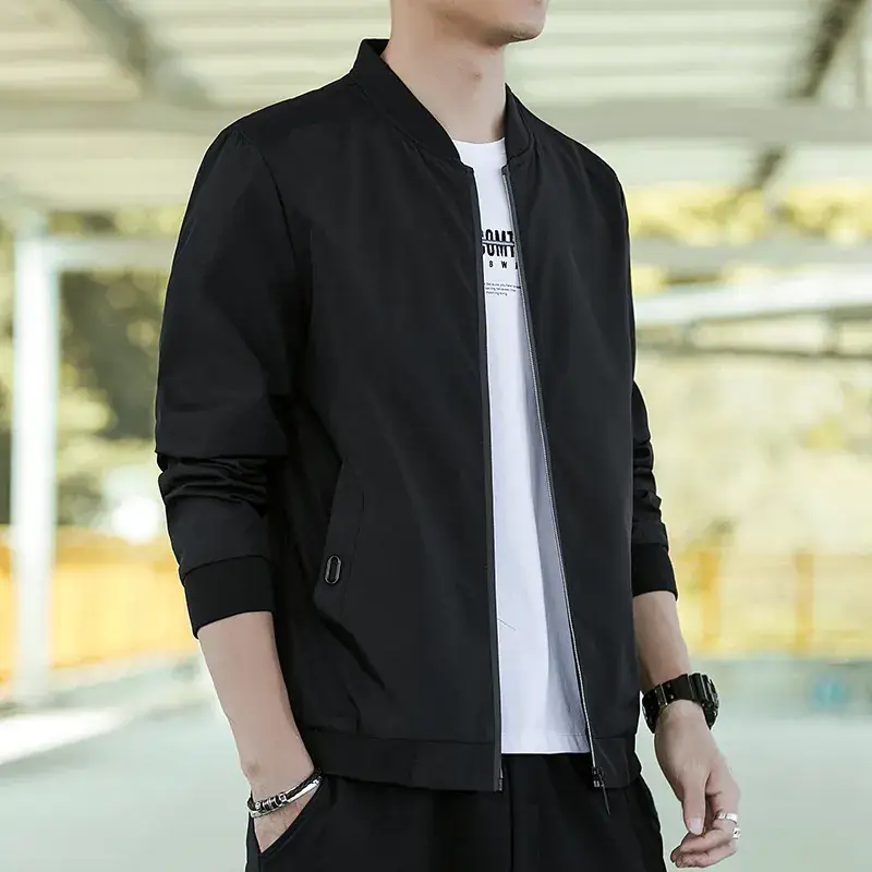 Men's Black Slim Fit Jacket with Collar Top - Image 7