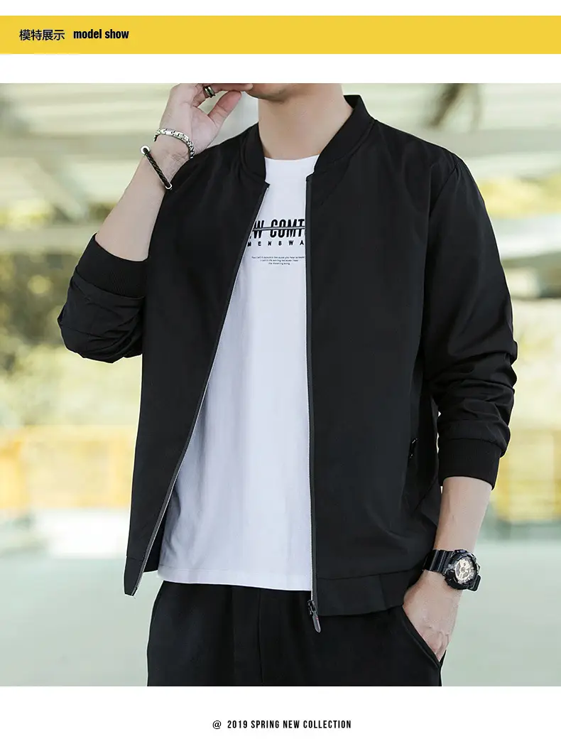 Men's Black Slim Fit Jacket with Collar Top — feature 14