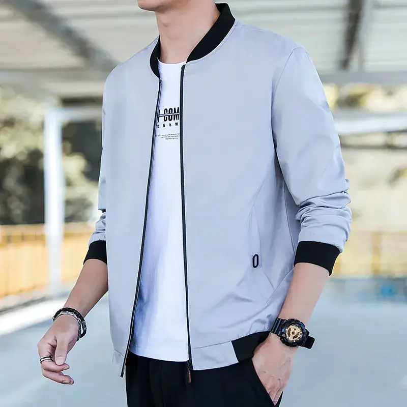 Men's Black Slim Fit Jacket with Collar Top - Image 2
