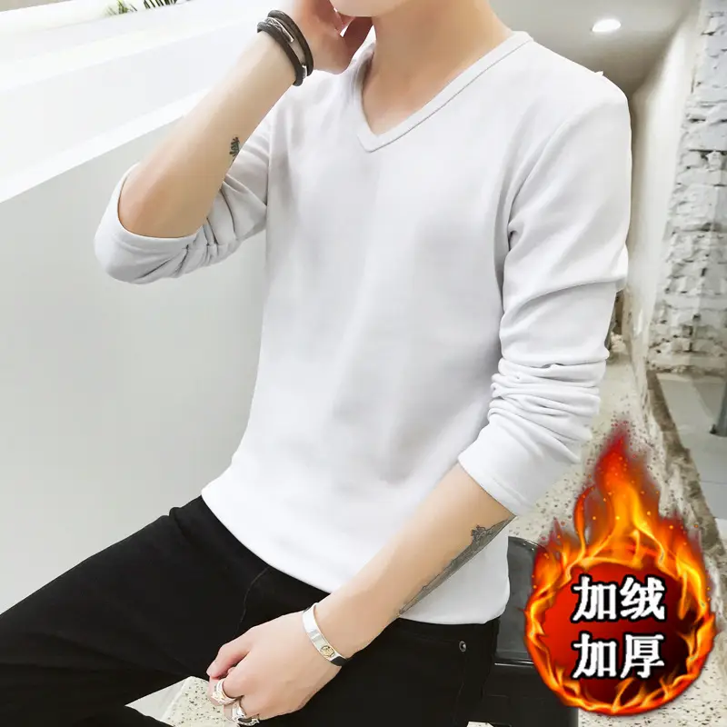 Men's Maroon Fleece V-Neck Sweatshirt Long Sleeve - Image 8