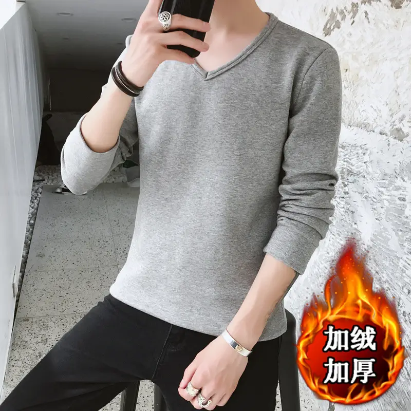 Men's Maroon Fleece V-Neck Sweatshirt Long Sleeve - Image 9