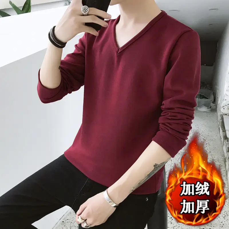 Men's Maroon Fleece V-Neck Sweatshirt Long Sleeve - Image 2