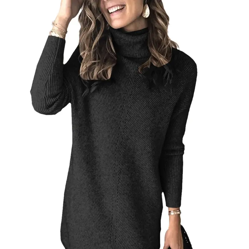 Black Knitted Turtleneck Sweater for Women - Image 12