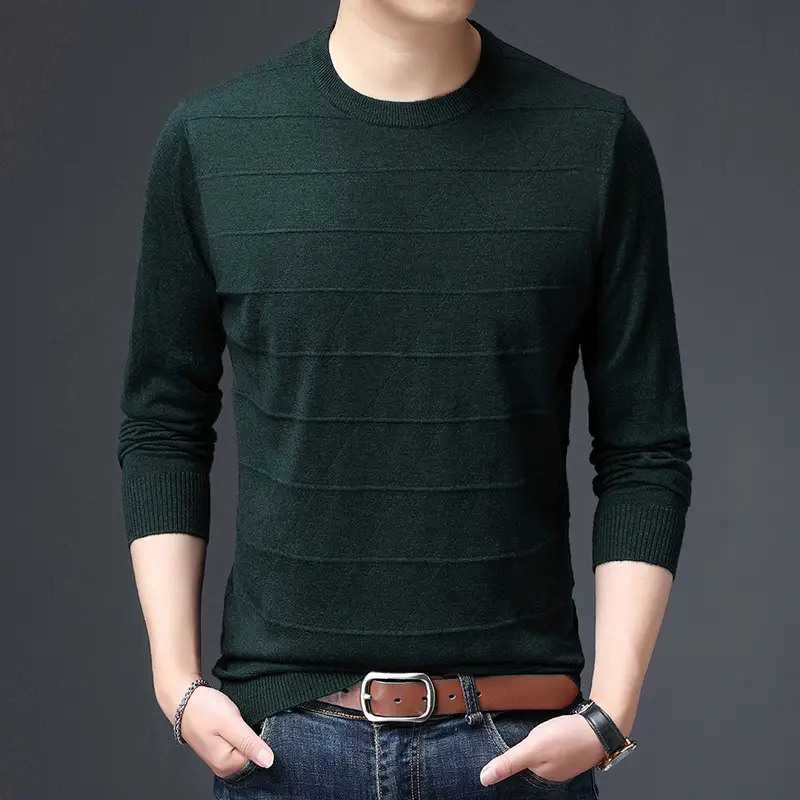 Men's 2020 Round Neck Sweater Pullover Long Sleeve Dark Blue - Image 3