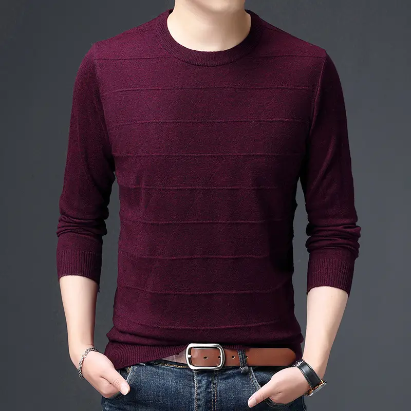 Men's 2020 Round Neck Sweater Pullover Long Sleeve Dark Blue - Image 4