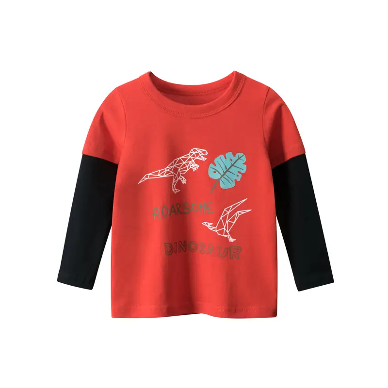 Red Long Sleeve T-Shirt for Boys with Tropical Print - Image 2