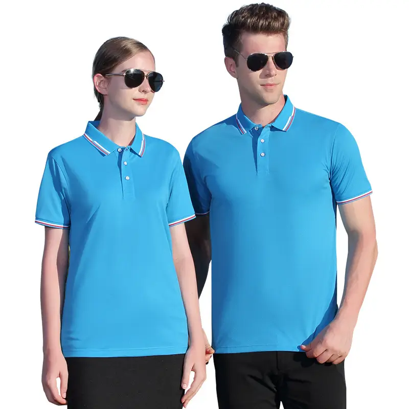 White Polo T-Shirt with Red Blue Trim - Image 18