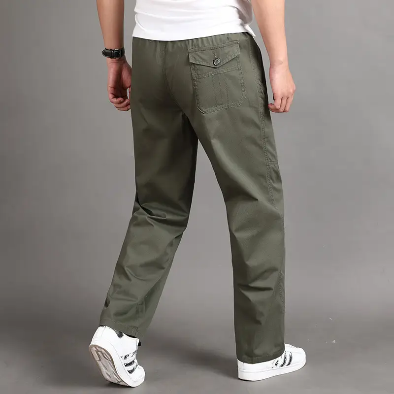 Men's Green Cotton Croc Pants Middle Large Washable Casual