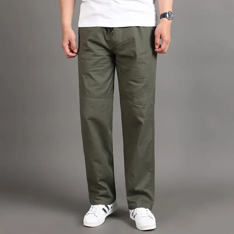 Men's Green Cotton Croc Pants Middle Large Washable Casual