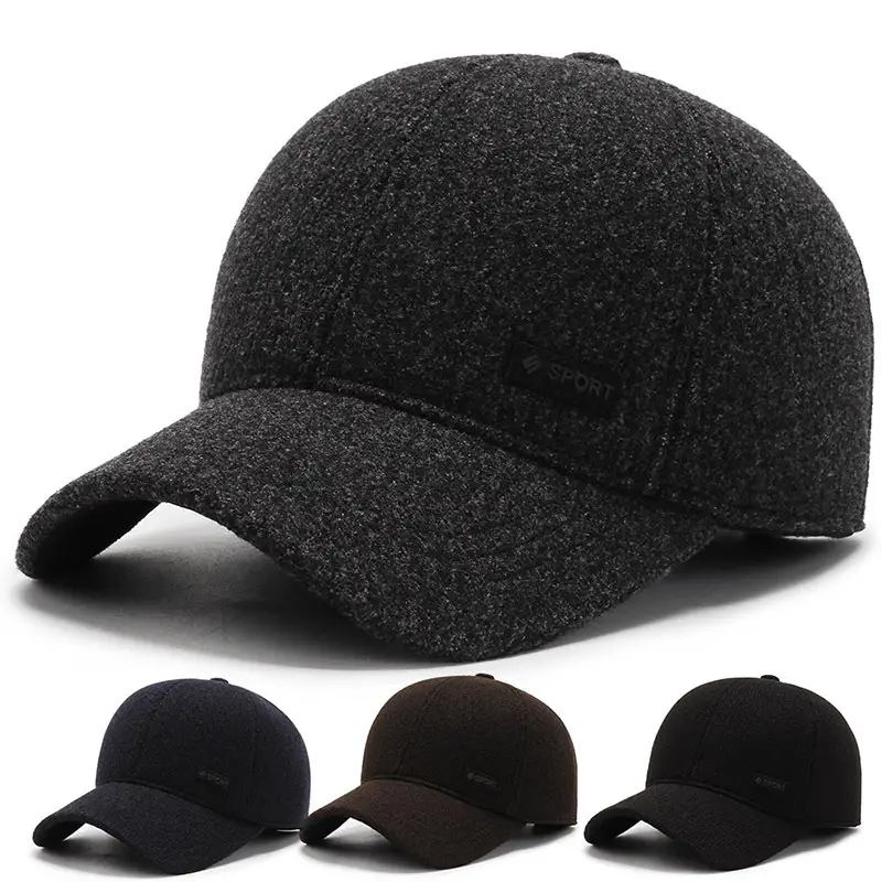 Men's Black Velvet Baseball Cap Windproof Cold-proof Ear Protection - Image 4