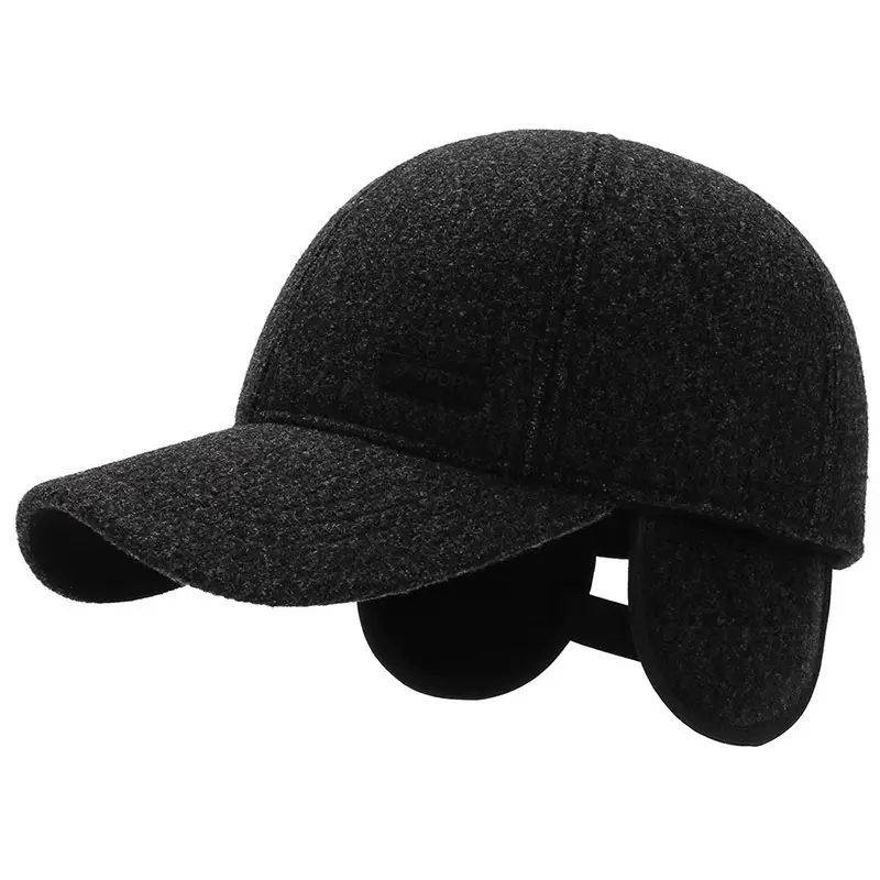 Men's Black Velvet Baseball Cap Windproof Cold-proof Ear Protection - Image 7