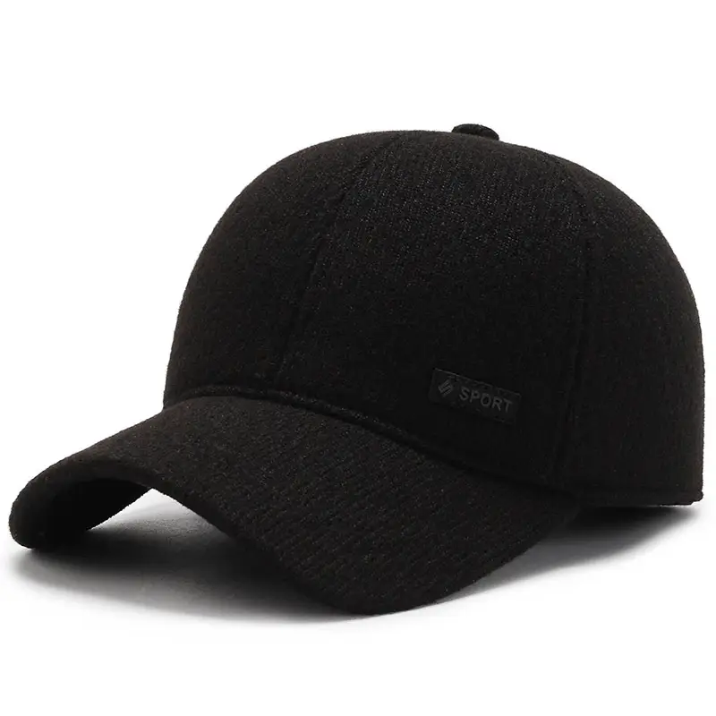 Men's Black Velvet Baseball Cap Windproof Cold-proof Ear Protection - Image 2