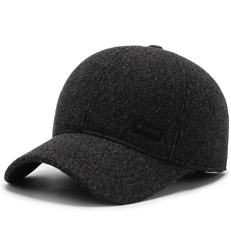 Men's Black Velvet Baseball Cap Windproof Cold-proof Ear Protection - Image 3