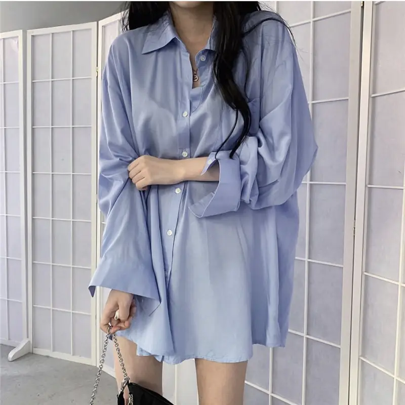 Light Blue Silk Slide Long Sleeve Sunscreen Shirt - Image 5