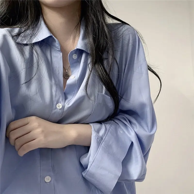Light Blue Silk Slide Long Sleeve Sunscreen Shirt — feature 2