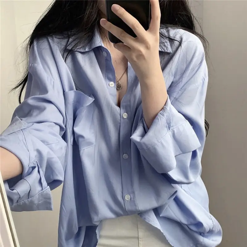 Light Blue Silk Slide Long Sleeve Sunscreen Shirt — feature 3