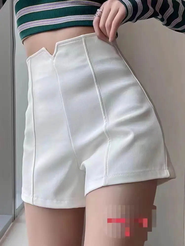 Women's White Stretch Waist Shorts Slim Fit Wide Leg Pants - Image 2