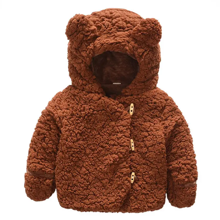 Pink Bear Hooded Wool Baby Jacket 2024 Winter - Image 2