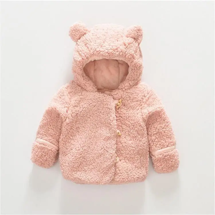Pink Bear Hooded Wool Baby Jacket 2024 Winter - Image 3