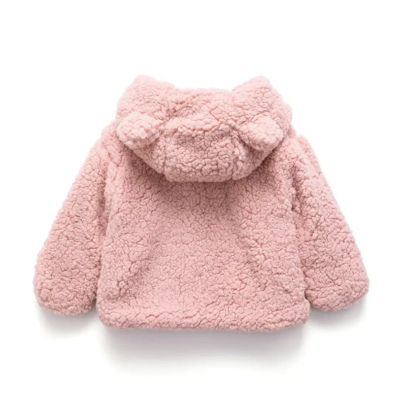Pink Bear Hooded Wool Baby Jacket 2024 Winter - Image 4