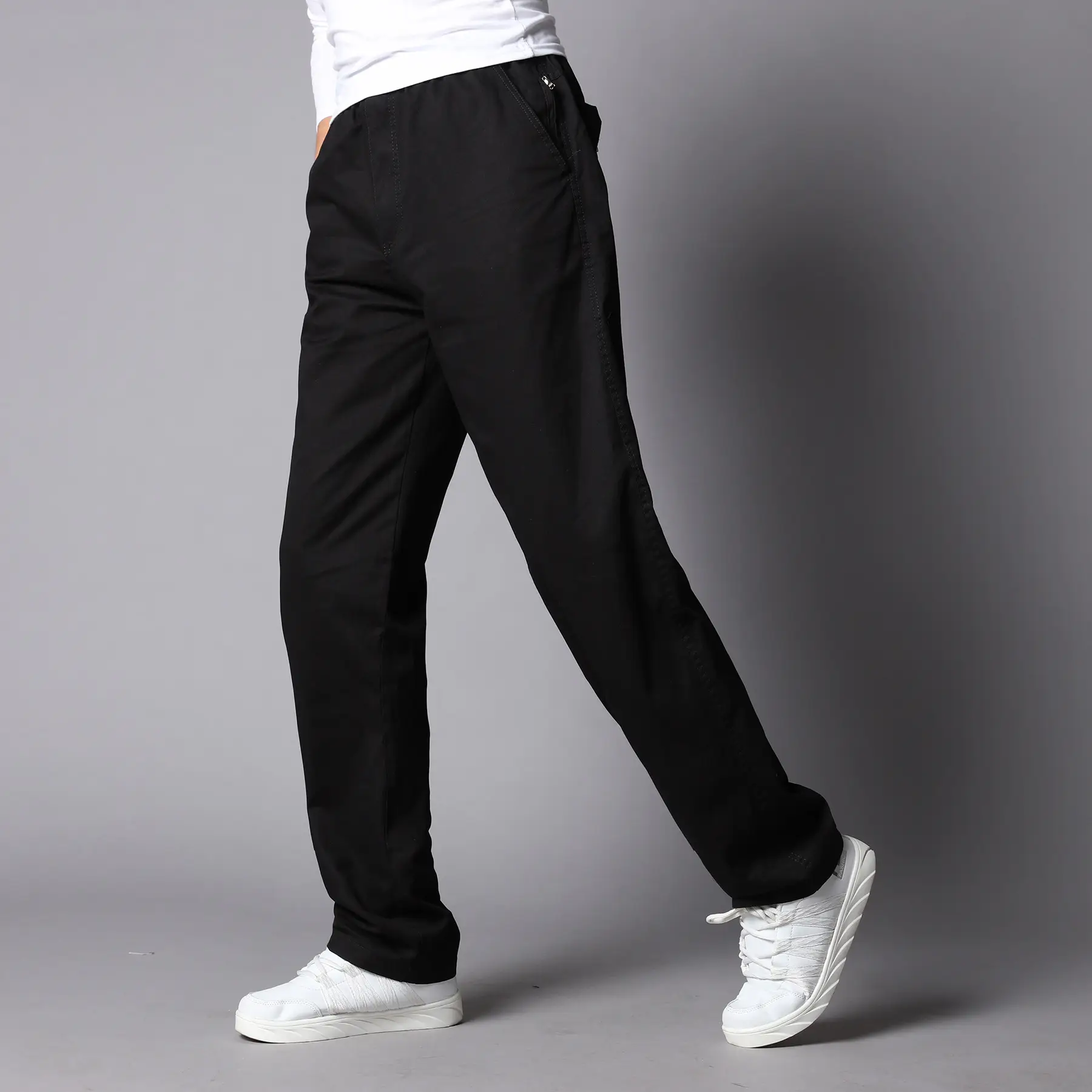 Men's Army Green Cotton Casual Trousers Middle Size