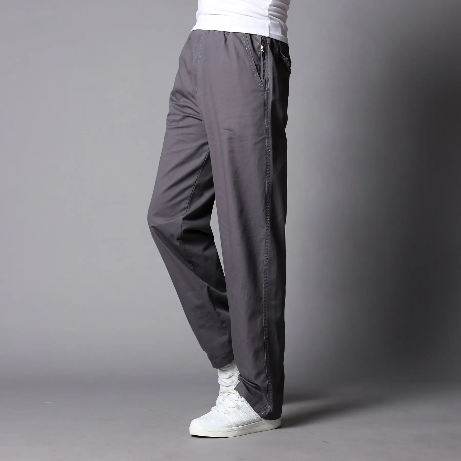 Men's Army Green Cotton Casual Trousers Middle Size