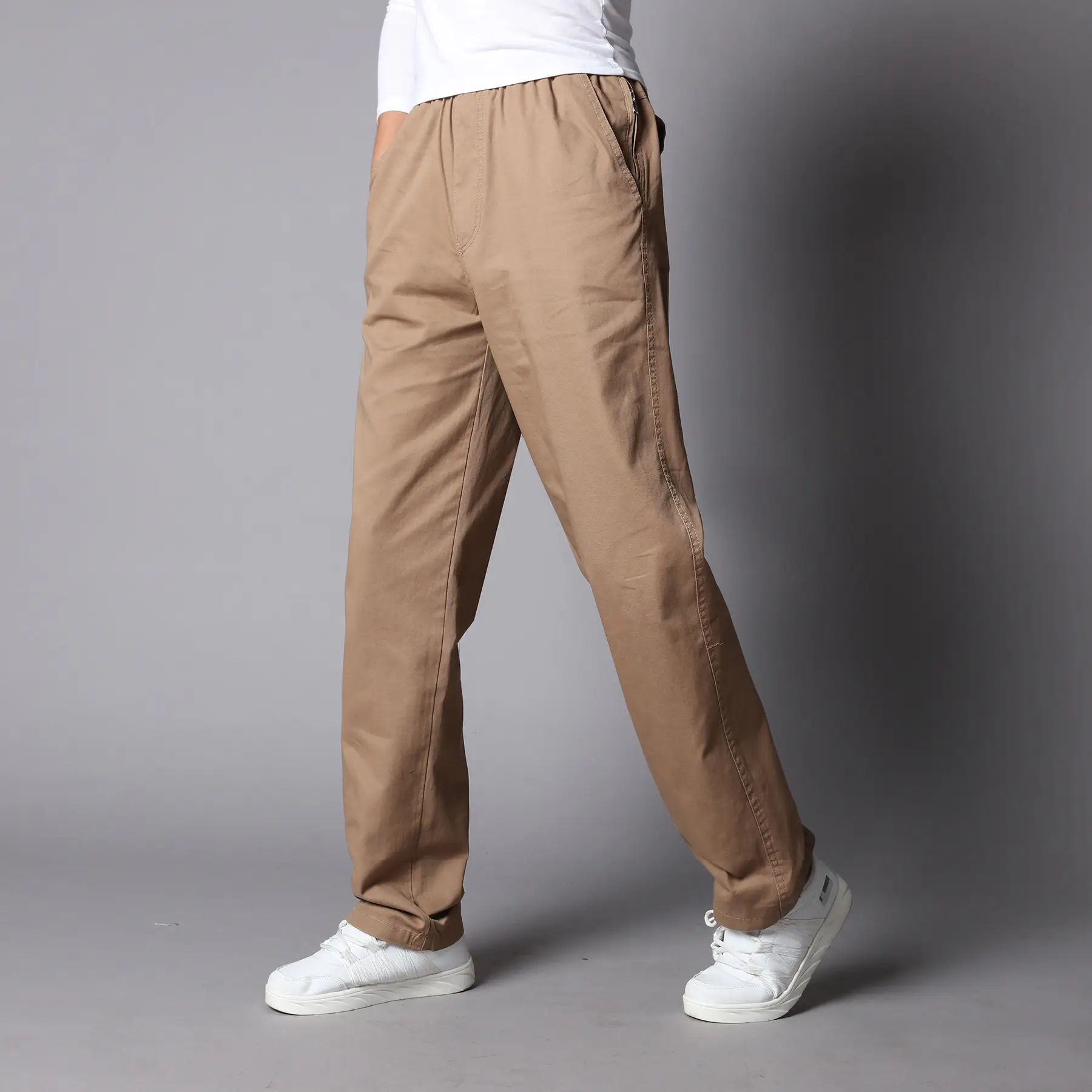 Men's Army Green Cotton Casual Trousers Middle Size