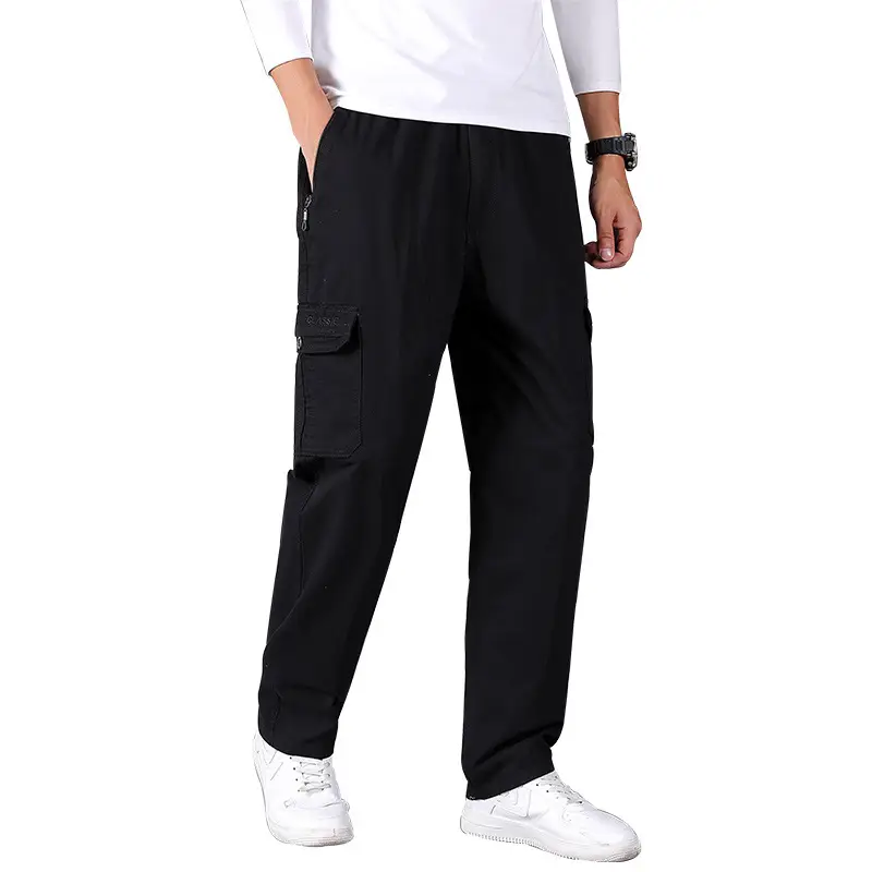 Men's Army Green Cotton Casual Trousers Middle Size