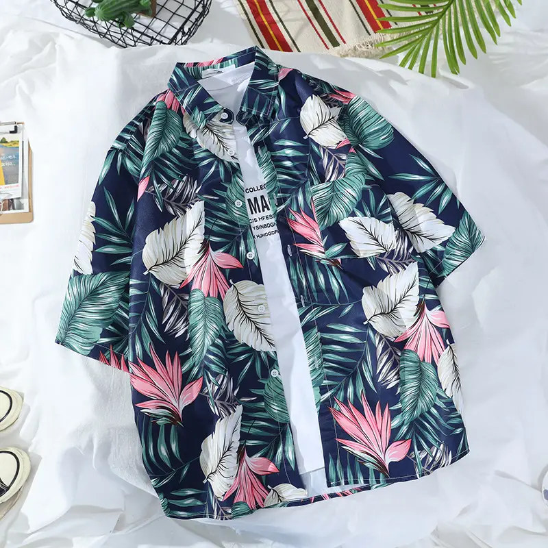 Korean Retro Floral Short Sleeve Shirt Men Women