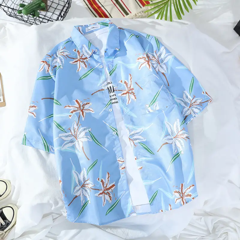Korean Retro Floral Short Sleeve Shirt Men Women
