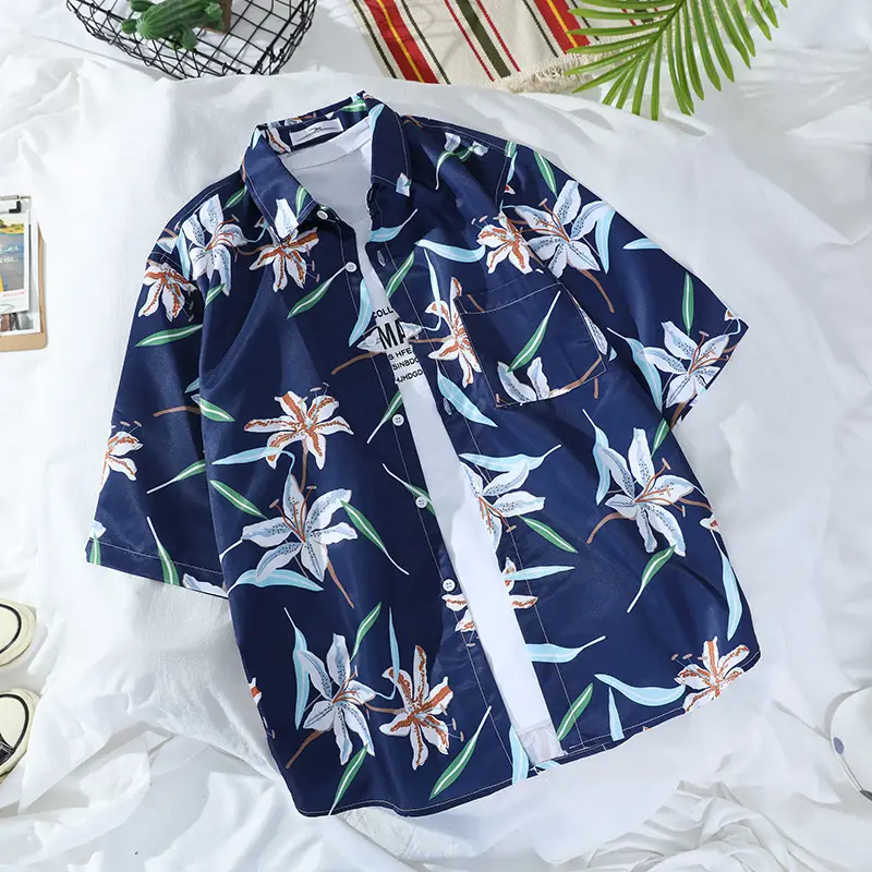 Korean Retro Floral Short Sleeve Shirt Men Women
