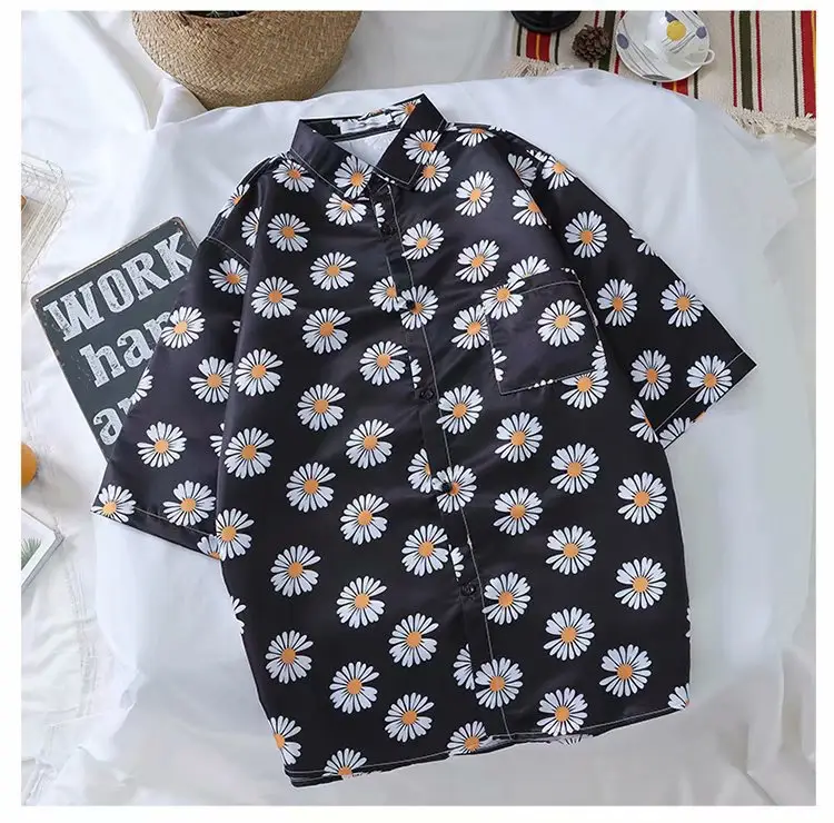 Korean Retro Floral Short Sleeve Shirt Men Women