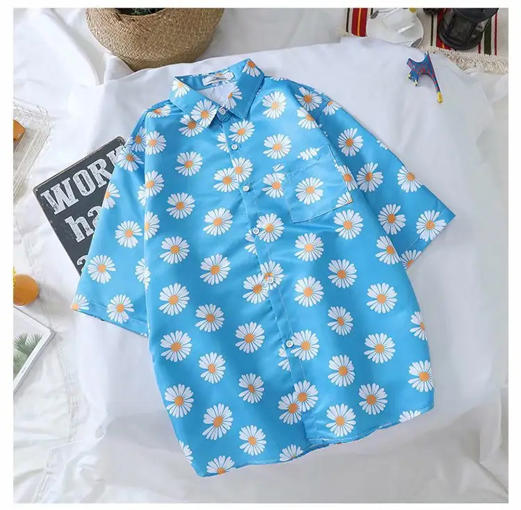 Korean Retro Floral Short Sleeve Shirt Men Women