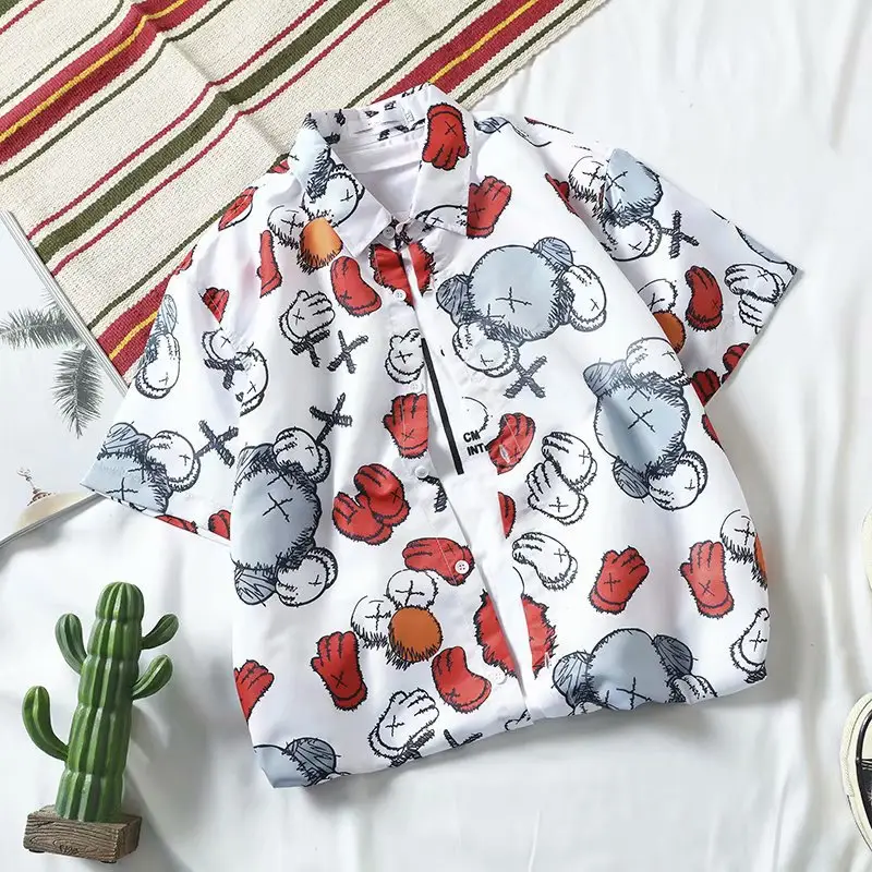 Korean Retro Floral Short Sleeve Shirt Men Women