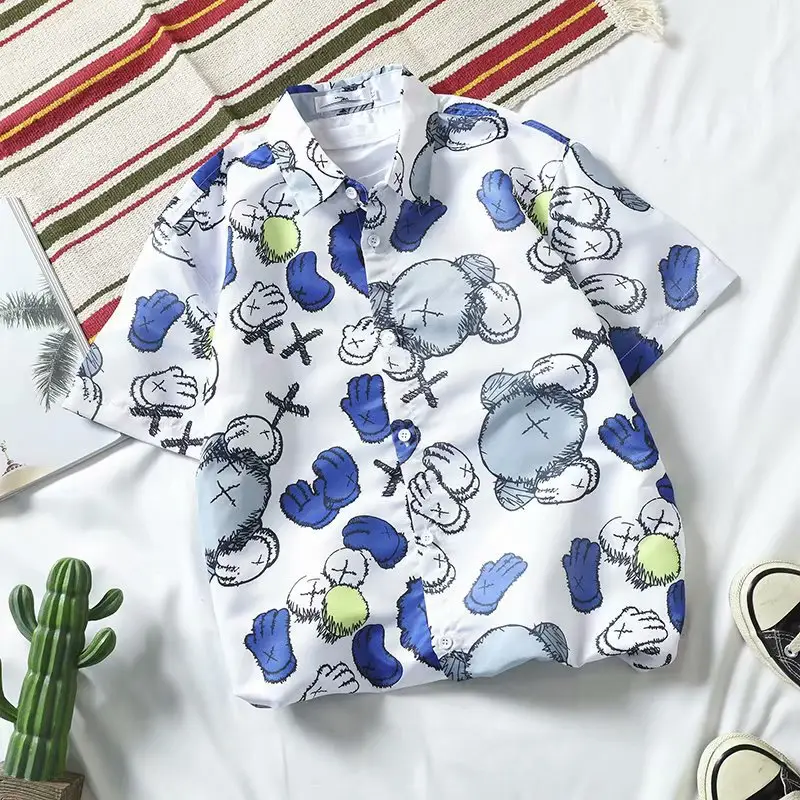 Korean Retro Floral Short Sleeve Shirt Men Women