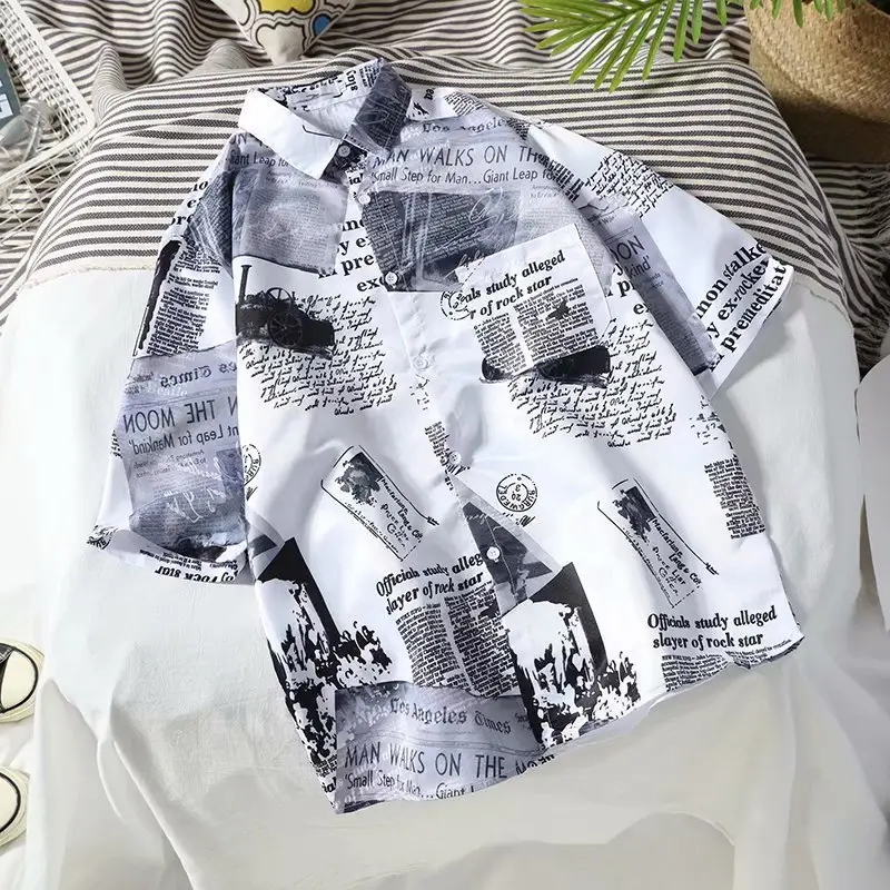 Korean Retro Floral Short Sleeve Shirt Men Women