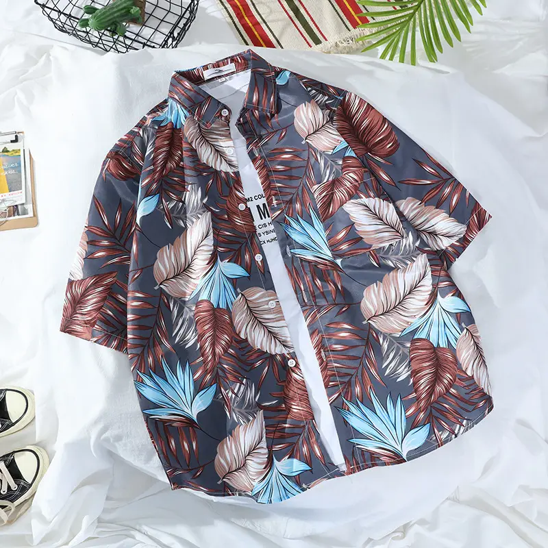 Korean Retro Floral Short Sleeve Shirt Men Women