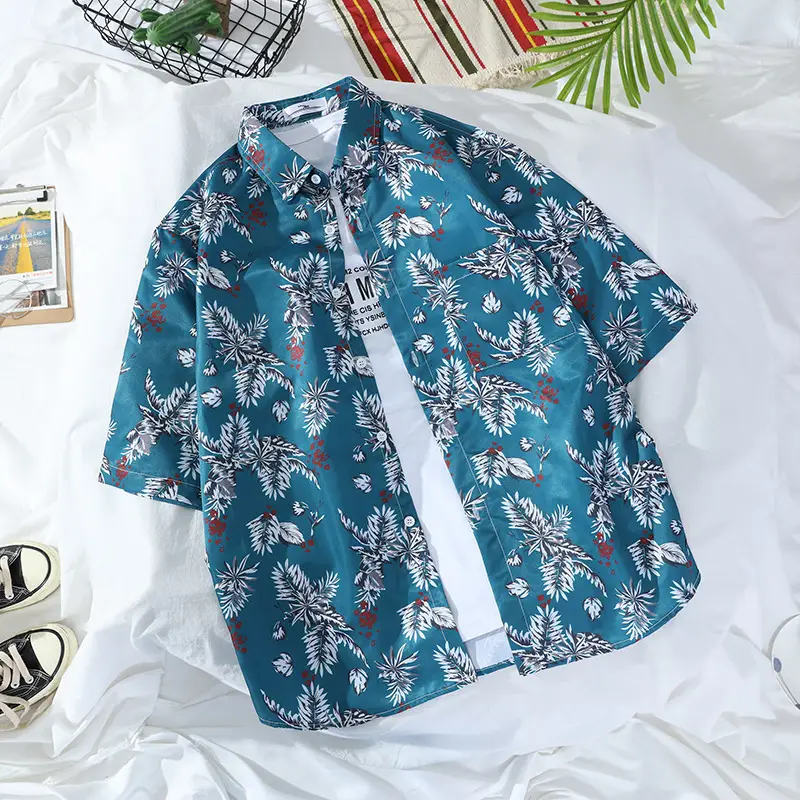 Korean Retro Floral Short Sleeve Shirt Men Women