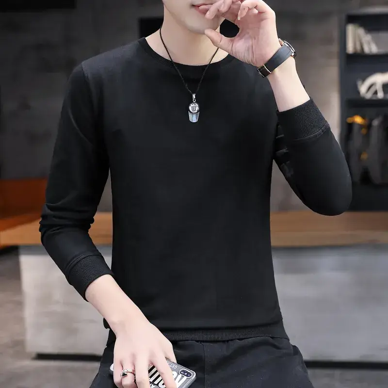 Men Grey Cotton Long Sleeve T-Shirt 2020 - Image 6
