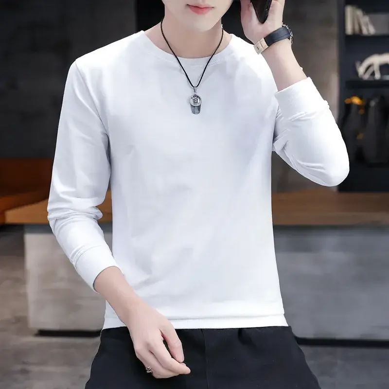Men Grey Cotton Long Sleeve T-Shirt 2020 - Image 7