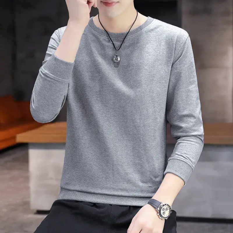 Men Grey Cotton Long Sleeve T-Shirt 2020 - Image 8