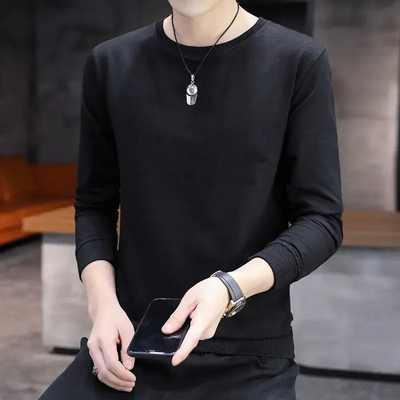 Men Grey Cotton Long Sleeve T-Shirt 2020 - Image 2