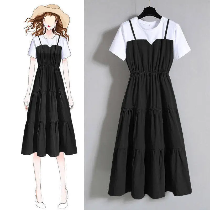 Plus Size Fake Two-Piece Long Skirt Dress Summer - Image 2