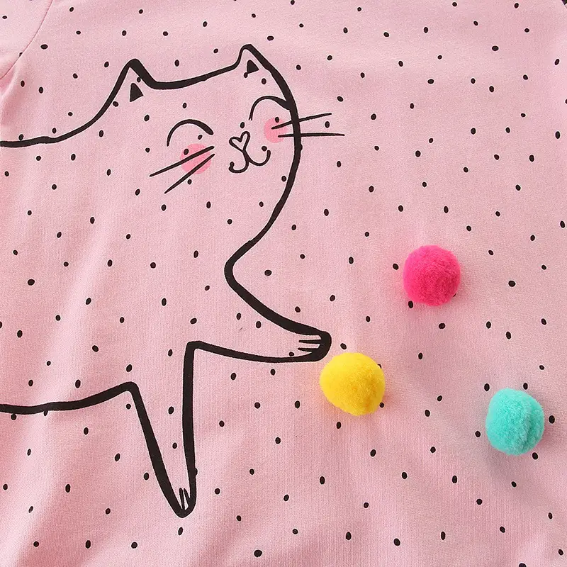 Pink Cat Print Long Sleeve Sweatshirt for Girls